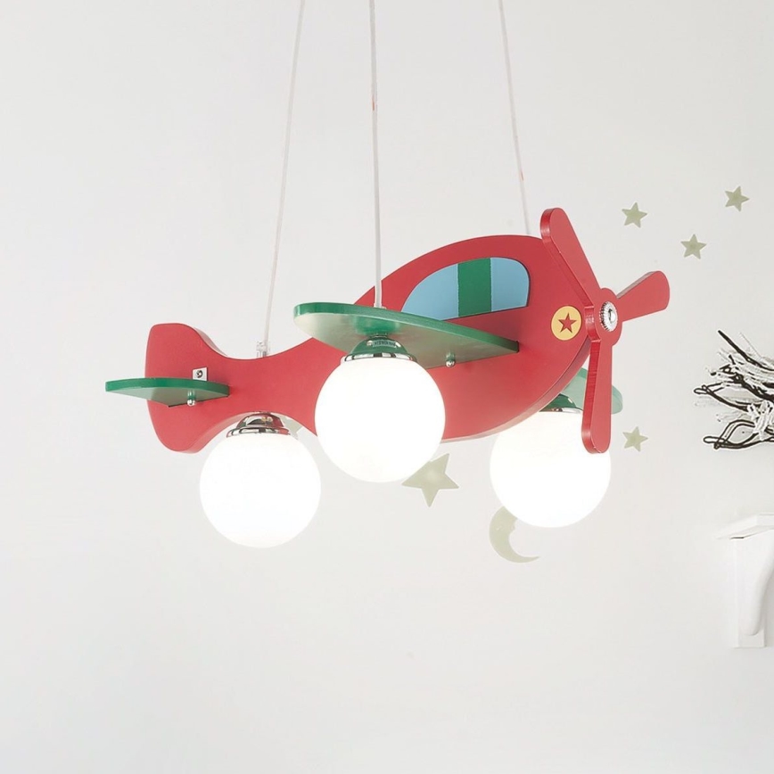 Ideal Lux - Lampadario a sospensione per bambini AVION 3xE27/28W/230V rosso