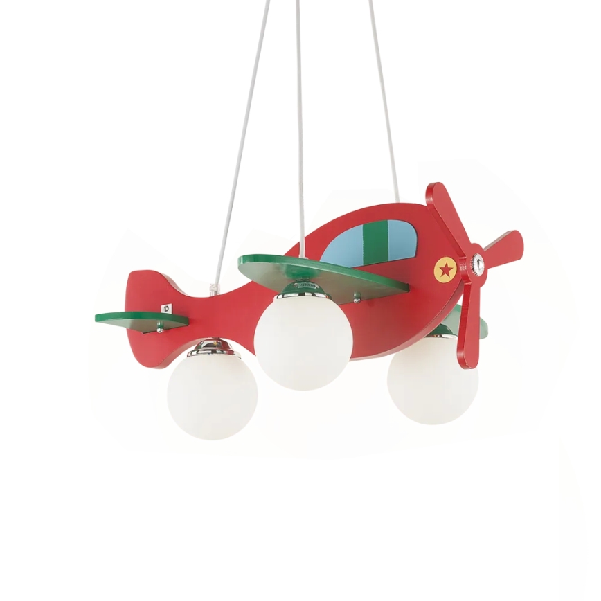 Ideal Lux - Lampadario a sospensione per bambini AVION 3xE27/28W/230V rosso