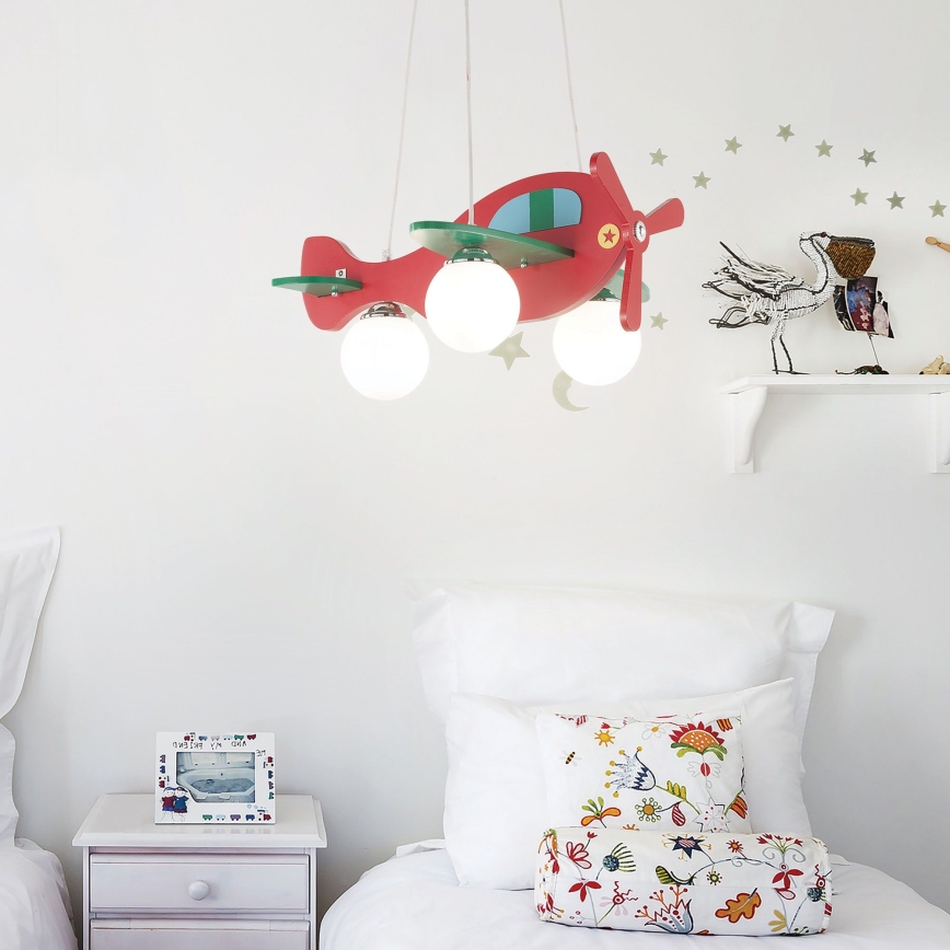 Ideal Lux - Lampadario a sospensione per bambini AVION 3xE27/28W/230V rosso
