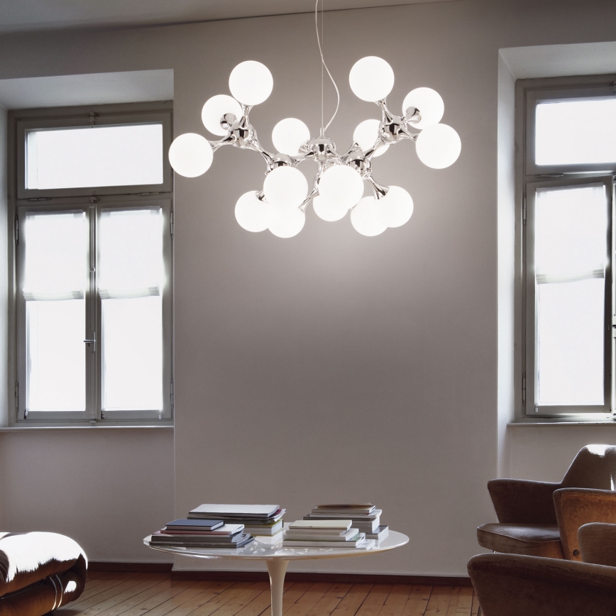 Ideal Lux - Lampadario a sospensione su cavo NODI 15xE14/28W/230V Ø 105 cm cromo lucido/bianco