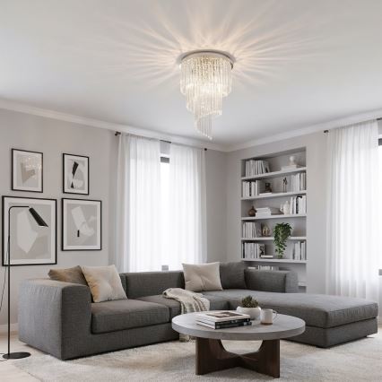 Ideal Lux - Lampadario di cristallo a plafone CARLTON 12xE14/40W/230V diametro 50 cm cromo lucido