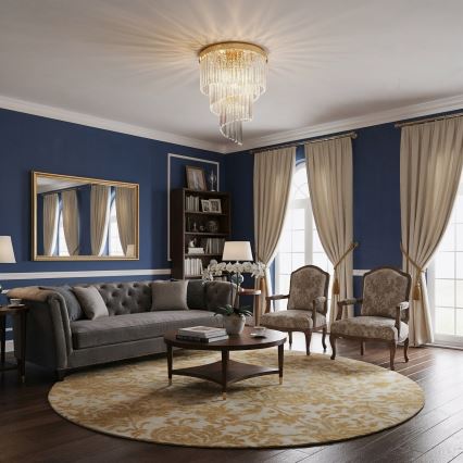 Ideal Lux - Lampadario di cristallo a plafone CARLTON 12xE14/40W/230V diametro 50 cm oro