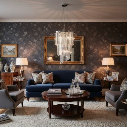 Ideal Lux - Lampadario di cristallo a sospensione CARLTON 8xE14/40W/230V diametro 40 cm cromo lucido