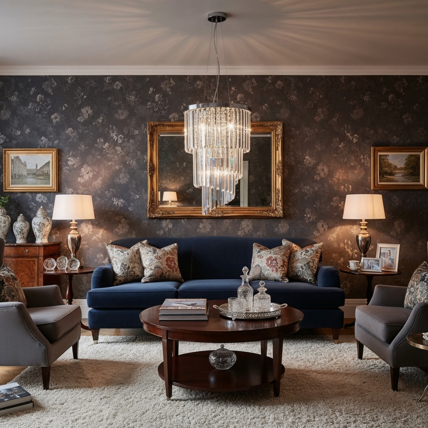 Ideal Lux - Lampadario di cristallo a sospensione CARLTON 8xE14/40W/230V diametro 40 cm cromo lucido