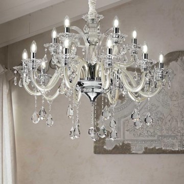 Ideal Lux - Lampadario di cristallo a sospensione con catena COLOSSAL 15xE14/40W/230V diametro 95 cm color crema/cromo lucido
