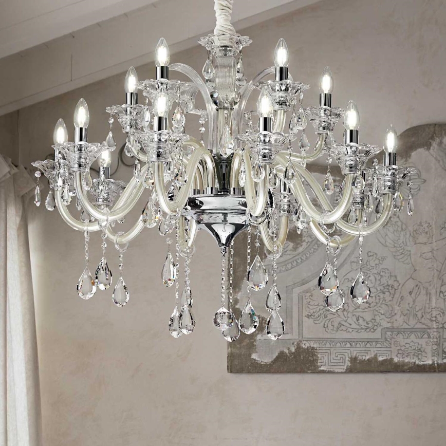 Ideal Lux - Lampadario di cristallo a sospensione con catena COLOSSAL 15xE14/40W/230V diametro 95 cm color crema/cromo lucido