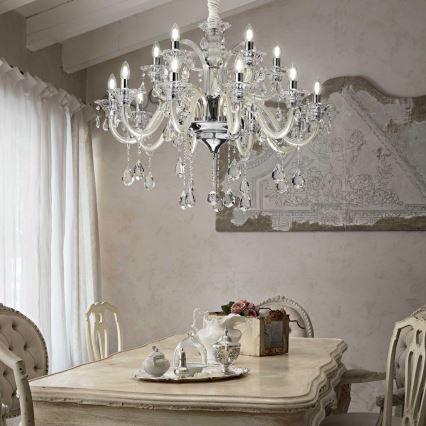 Ideal Lux - Lampadario di cristallo a sospensione con catena COLOSSAL 15xE14/40W/230V diametro 95 cm color crema/cromo lucido
