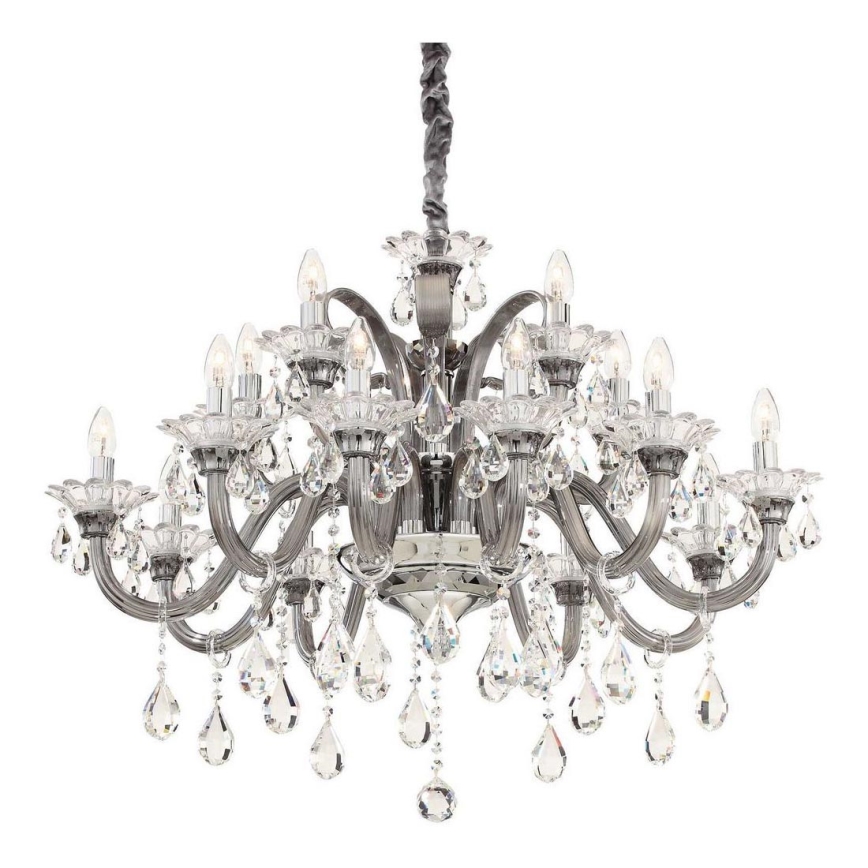 Ideal Lux - Lampadario di cristallo a sospensione con catena COLOSSAL 15xE14/40W/230V diametro 95 cm grigio/cromo lucido