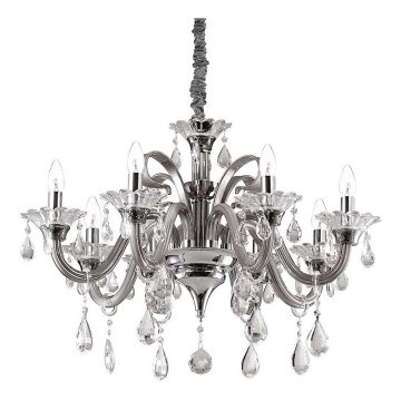 Ideal Lux - Lampadario di cristallo a sospensione con catena COLOSSAL 8xE14/40W/230V diametro 78 cm grigio/cromo lucido