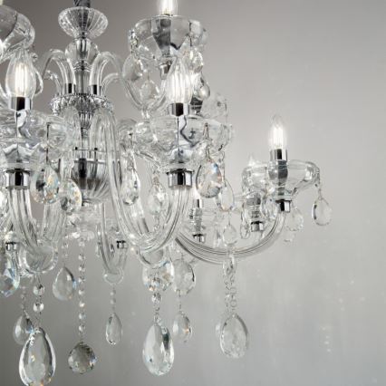 Ideal Lux - Lampadario di cristallo a sospensione con catena CONTINENTAL 12xE14/40W/230V diametro 86 cm limpido
