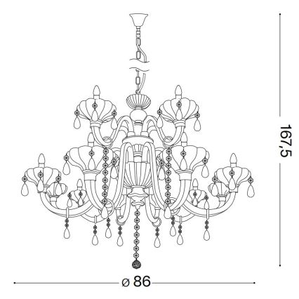 Ideal Lux - Lampadario di cristallo a sospensione con catena CONTINENTAL 12xE14/40W/230V diametro 86 cm limpido