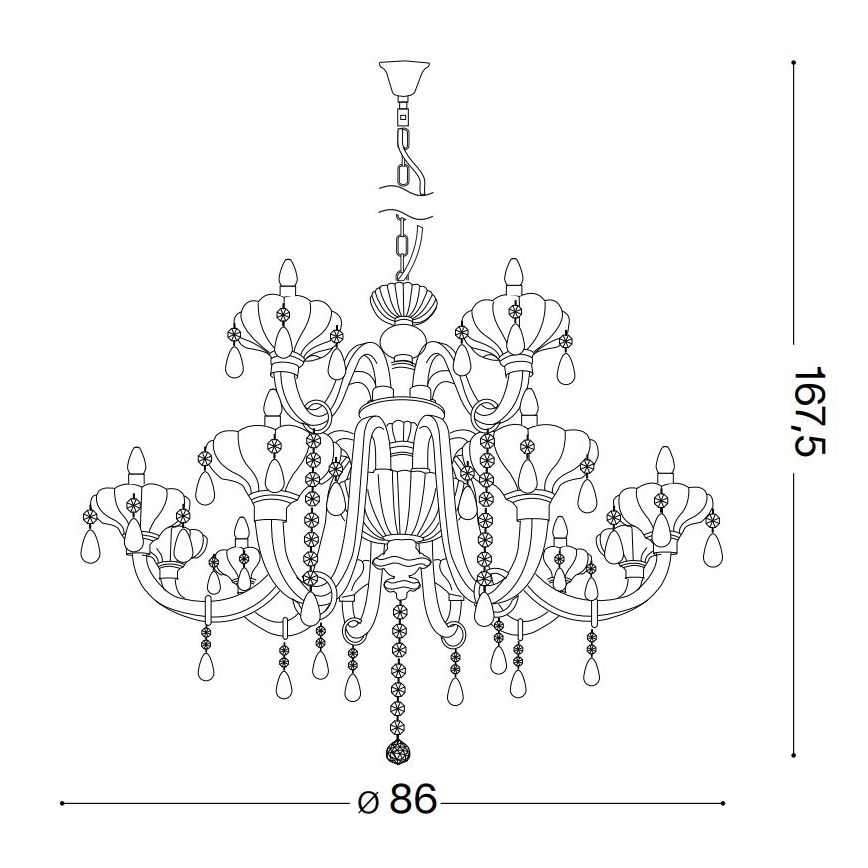 Ideal Lux - Lampadario di cristallo a sospensione con catena CONTINENTAL 12xE14/40W/230V diametro 86 cm limpido