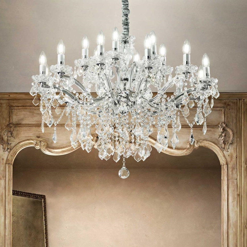 Ideal Lux - Lampadario di cristallo a sospensione con catena FLORIAN 18xE14/40W/230V diametro 86 cm limpido