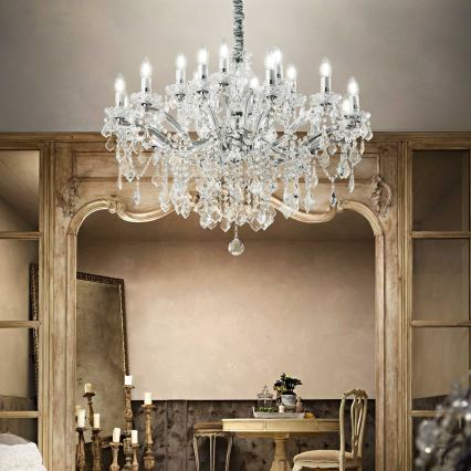 Ideal Lux - Lampadario di cristallo a sospensione con catena FLORIAN 18xE14/40W/230V diametro 86 cm limpido