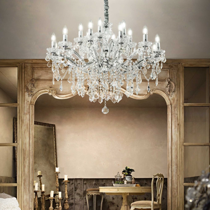 Ideal Lux - Lampadario di cristallo a sospensione con catena FLORIAN 18xE14/40W/230V diametro 86 cm limpido