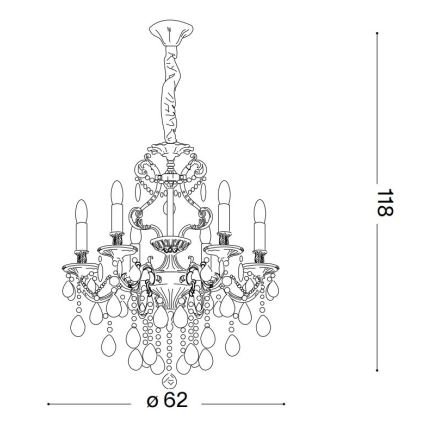Ideal Lux - Lampadario di cristallo a sospensione con catena GIOCONDA 6xE14/40W/230V diametro 62 cm oro