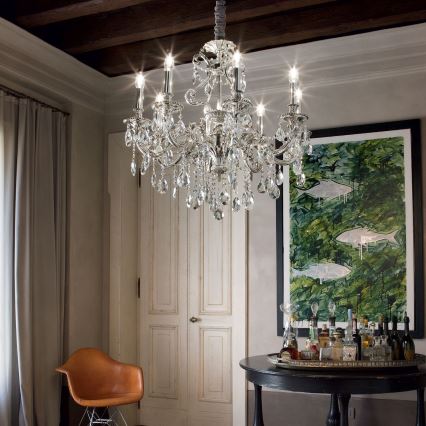 Ideal Lux - Lampadario di cristallo a sospensione con catena GIOCONDA 8xE14/40W/230V diametro 73 cm argento