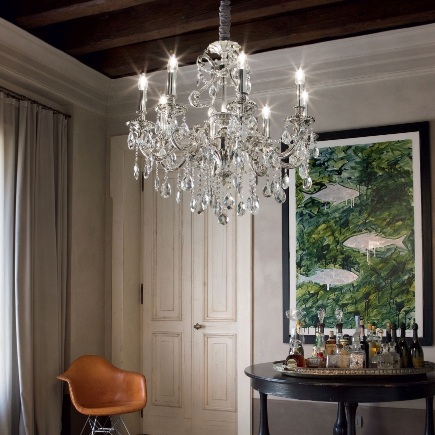 Ideal Lux - Lampadario di cristallo a sospensione con catena GIOCONDA 8xE14/40W/230V diametro 73 cm argento