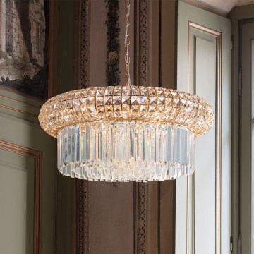 Ideal Lux - Lampadario di cristallo a sospensione con catena NABUCCO 12xE14/40W/230V diametro 60 cm oro