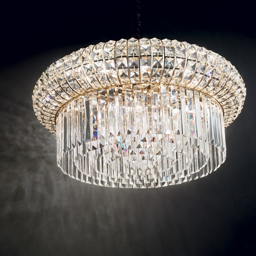 Ideal Lux - Lampadario di cristallo a sospensione con catena NABUCCO 12xE14/40W/230V diametro 60 cm oro