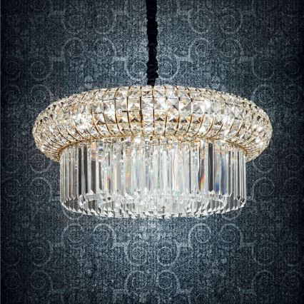 Ideal Lux - Lampadario di cristallo a sospensione con catena NABUCCO 12xE14/40W/230V diametro 60 cm oro