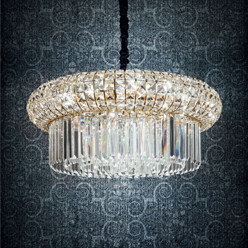 Ideal Lux - Lampadario di cristallo a sospensione con catena NABUCCO 12xE14/40W/230V diametro 60 cm oro