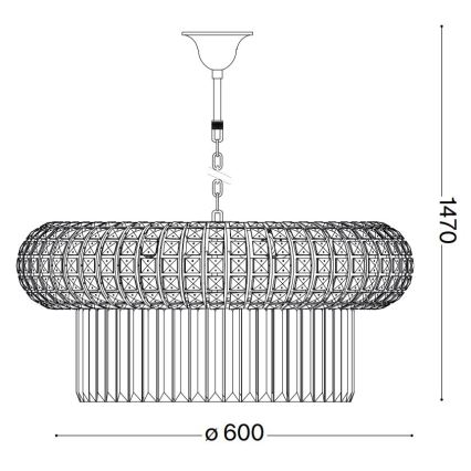 Ideal Lux - Lampadario di cristallo a sospensione con catena NABUCCO 12xE14/40W/230V diametro 60 cm oro