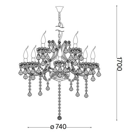 Ideal Lux - Lampadario di cristallo a sospensione con catena NAPOLEON 12xE14/40W/230V diametro 74 cm oro