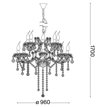 Ideal Lux - Lampadario di cristallo a sospensione con catena NAPOLEON 18xE14/40W/230V diametro 96 cm oro