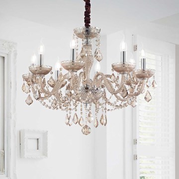 Ideal Lux - Lampadario di cristallo a sospensione con catena ROSE 8xE14/40W/230V diametro 78 cm beige