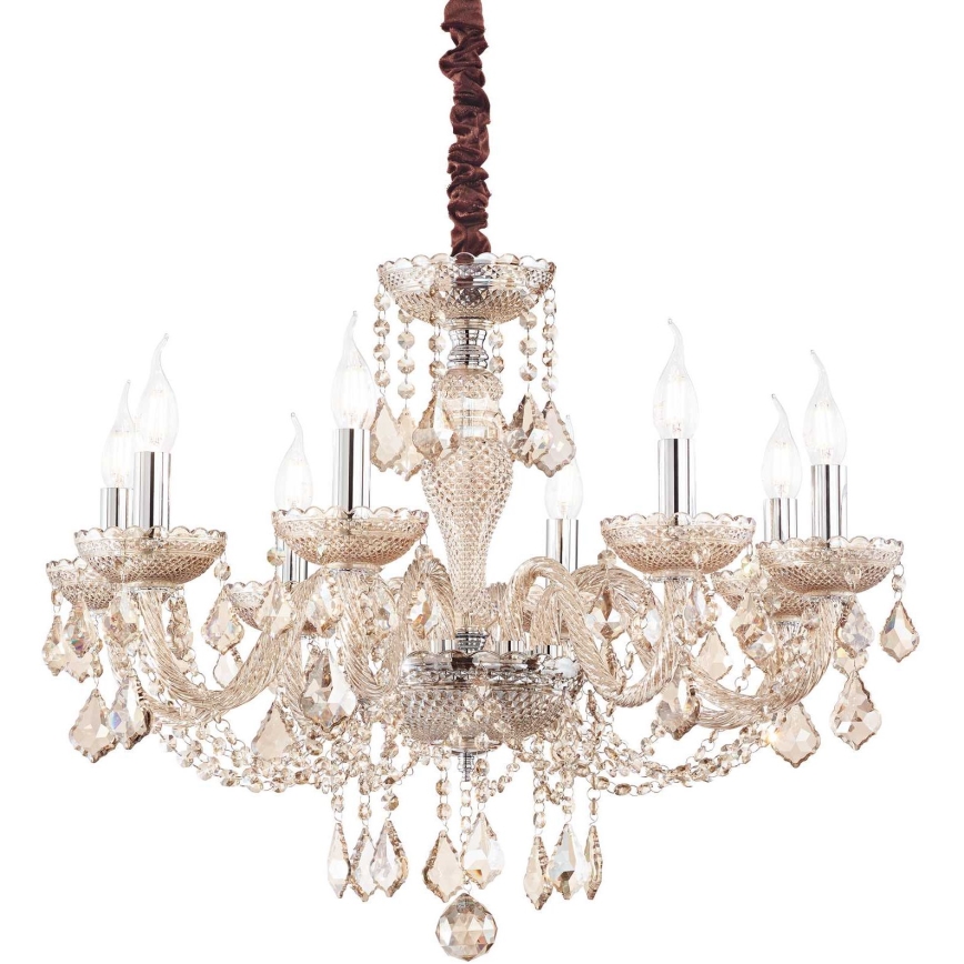 Ideal Lux - Lampadario di cristallo a sospensione con catena ROSE 8xE14/40W/230V diametro 78 cm beige