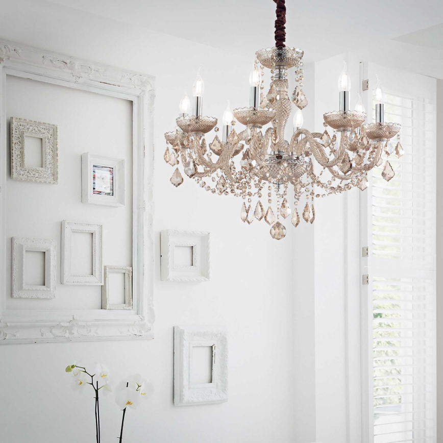 Ideal Lux - Lampadario di cristallo a sospensione con catena ROSE 8xE14/40W/230V diametro 78 cm beige