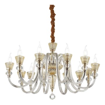 Ideal Lux - Lampadario di cristallo a sospensione con catena STRAUSS 12xE14/40W/230V diametro 84,5 cm ottone