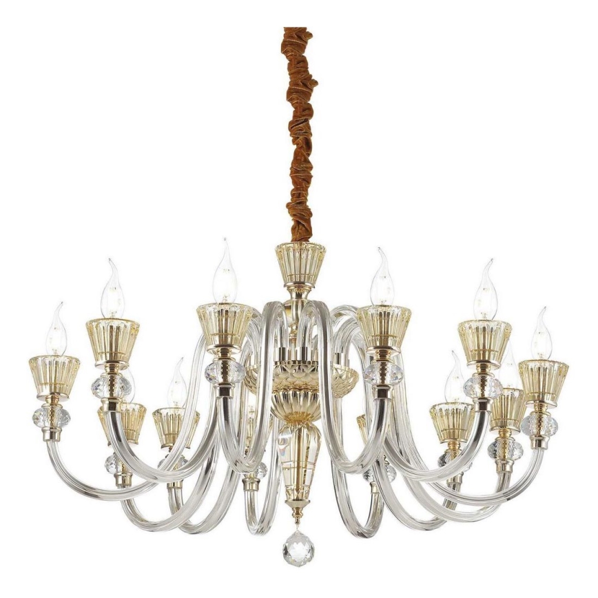 Ideal Lux - Lampadario di cristallo a sospensione con catena STRAUSS 12xE14/40W/230V diametro 84,5 cm ottone