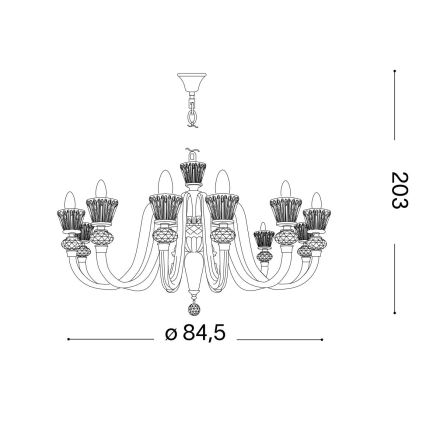 Ideal Lux - Lampadario di cristallo a sospensione con catena STRAUSS 12xE14/40W/230V diametro 84,5 cm ottone