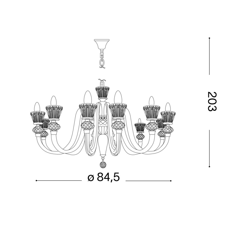 Ideal Lux - Lampadario di cristallo a sospensione con catena STRAUSS 12xE14/40W/230V diametro 84,5 cm ottone