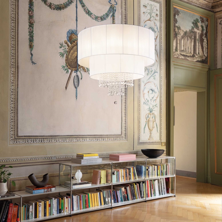 Ideal Lux - Lampadario di cristallo a sospensione OPERA 10xE27/60W/230V diametro 90 cm bianco