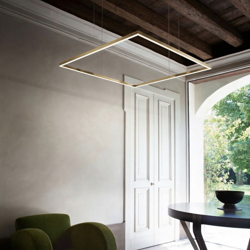 Ideal Lux - lampadario LED sospeso a cavo ORACLE SLIM, 53W, 230V, 3000K, CRI 90, 90x90 cm, oro