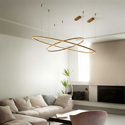Ideal Lux - Lampadario LED a sospensione su cavi ORACLE SLIM LED/81W/230V 3000K CRI 90 Ø 150 cm oro