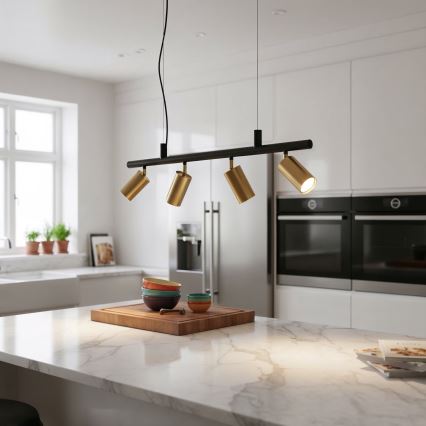 Ideal Lux - Lampadario LED a sospensione con filo DYNAMITE 4xGU10/7W/230V CRI 90 nero/ottone