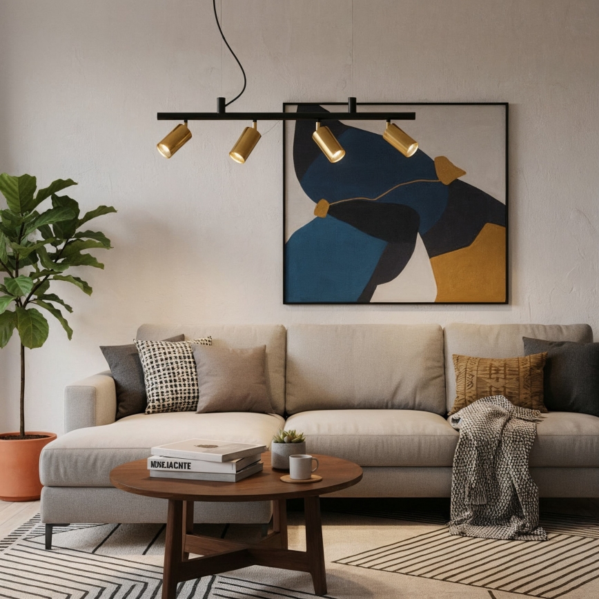 Ideal Lux - Lampadario LED a sospensione con filo DYNAMITE 4xGU10/7W/230V CRI 90 nero/ottone