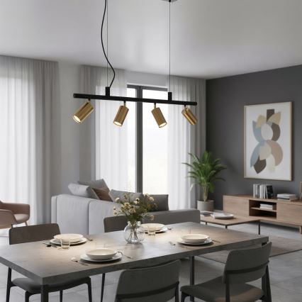 Ideal Lux - Lampadario LED a sospensione con filo DYNAMITE 4xGU10/7W/230V CRI 90 nero/ottone