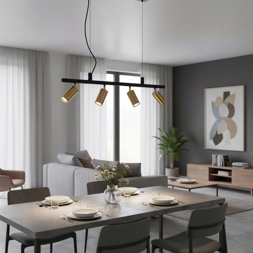 Ideal Lux - Lampadario LED a sospensione con filo DYNAMITE 4xGU10/7W/230V CRI 90 nero/ottone