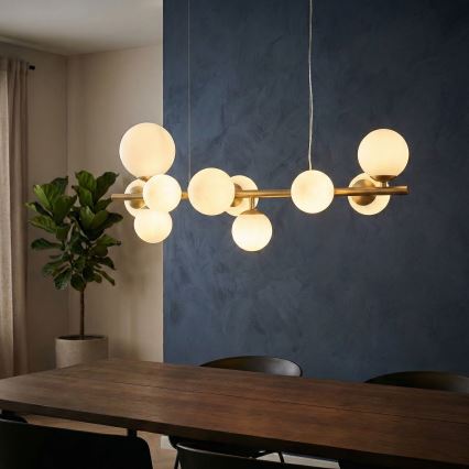 Ideal Lux - Lampadario LED a sospensione con filo PERLAGE 10xG9/3W/230V 81 cm oro/bianco