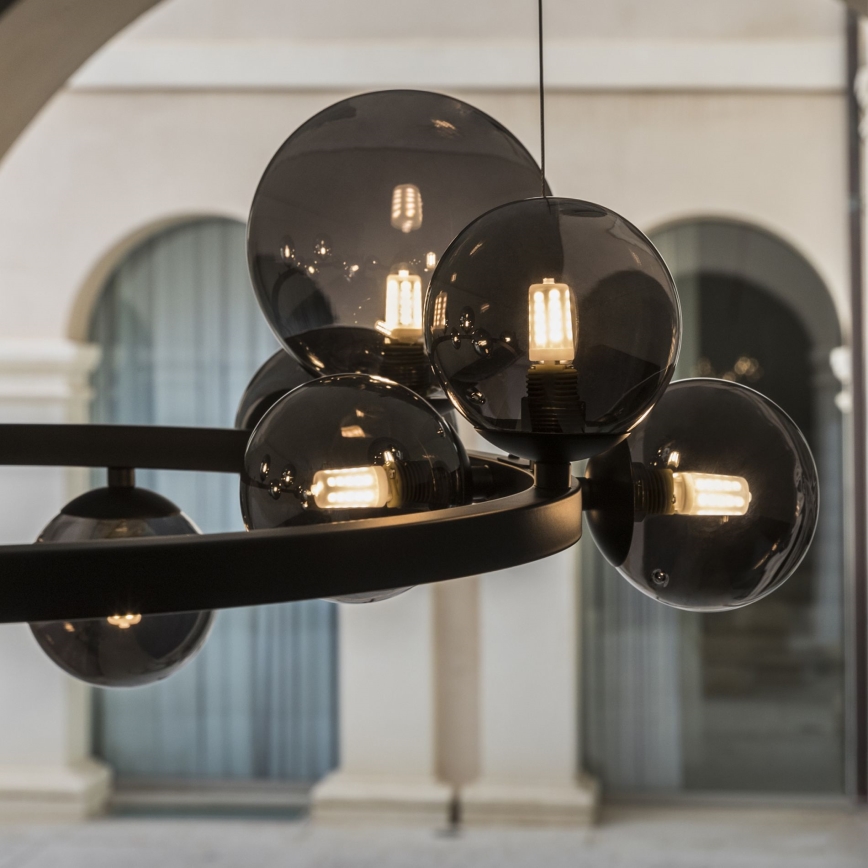 Ideal Lux - Lampadario LED a sospensione su cavi PERLAGE 14xG9/3W/230V Ø 85 cm nero/nero fumé