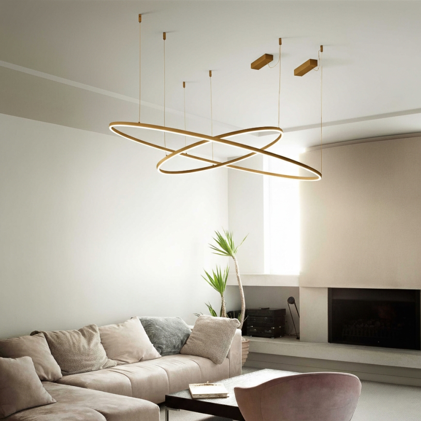 Ideal Lux - Lampadario LED a cavo ORACLE SLIM LED/37W/230V 3000K CRI 90 diam. 70 cm dorato