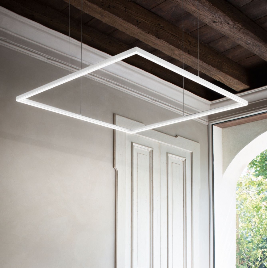 Ideal Lux - Lampadario LED sospeso con cavo ORACLE SLIM, 53W, 230V, 3000K, CRI 90, 90x90 cm, bianco