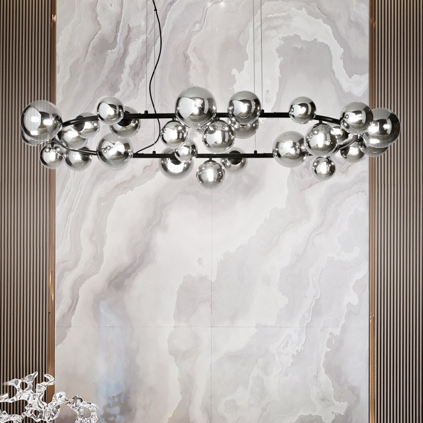 Ideal Lux - Lampadario LED a sospensione su cavi PERLAGE 30xG9/3W/230V 143 cm nero/nero fumé