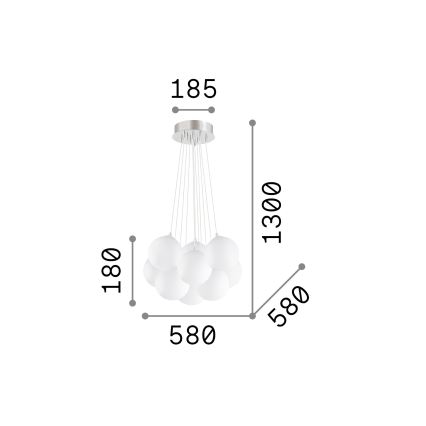 Ideal Lux - Lampadario sospeso con cavi MAPA, 11xE14/40W/230V, diam. 58 cm, bianco