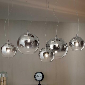 Ideal Lux - Lampadario sospeso con cavo NEMO PLUS 5xE27/42W/230V cromo lucido/grigio fumé